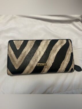 Aldo Black and Cream Zebra-Pattern Zip Wallet